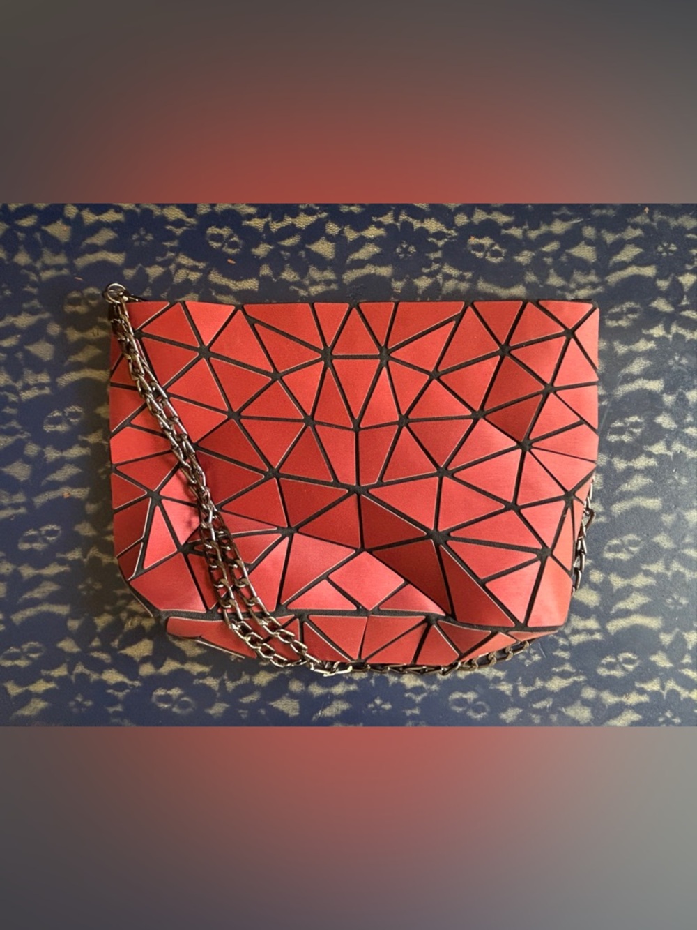 Emilio Pepe Italy Geometric 3D Cube Chain Crossbody Bag Red